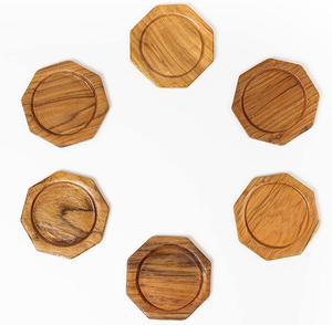 Dessous de verre en bois au design antique en laiton avec support de dessous de verre en bois de forme carrée et ronde - Product Image 5