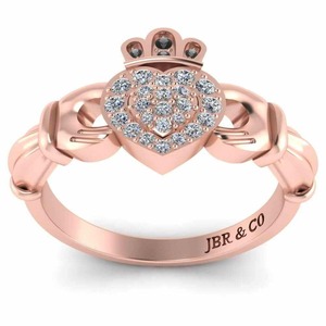 Meilleure conception de bague de fiançailles Claddagh en argent sterling 925 plaqué or rose avec diamant rond pour les femmes mode au meilleur prix - Product Image 4