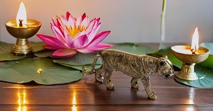 Statue de tigre en laiton faite à la main Design Art déco Figurines d'animaux Fengshui chinois objets de collection décoratifs pour la maison et le bureau - Product Image 3