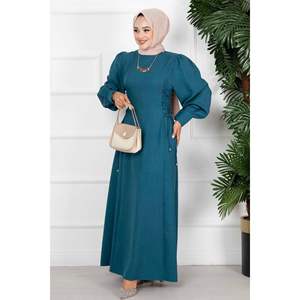 Robe en lin avec liens latéraux Turquoise - Product Image 3