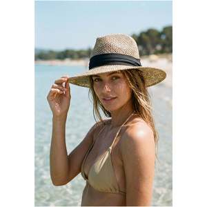 Straw Panama Black <b>Hat</b> with Black <b>Band</b> Summer HSR2123 - HSR2123-BLACK - Product Image 1