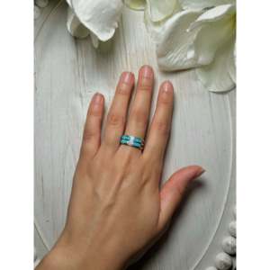 Navajo-Made Fine Yellow Gold <b>Ring</b> with Opal & Sterling <b>Silver</b> Dainty Rhodium Plated Size 7.5 Everyday Wear - Product Image 4