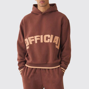 Stacked Tracksuit 100% Cotton Puff Printing Logo Drop Shoulder Flared <b>Trouser</b> and Pullover Cropped Hoodie Set For Men's - Product Image 3