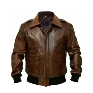 Offre exceptionnelle de veste en cuir pur personnalisé Bomber pour homme Flight Fighter Jacket Veste en cuir véritable en peau de mouton pour M