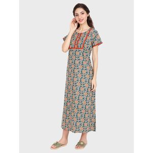 Chemise de nuit longue en coton imprimé Evolve pour femme, super confortable et douce (vert bouteille), vêtement de nuit tissé ODM pour demoiselles d'honneur - Product Image 4