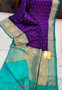 Custom Made White and Blue Brocade Silk Sarees in Assorted Colors Ideal for Dress Designers and Fashion Stores for Resale - Product Image 3