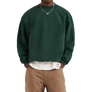 Sudaderas con capucha con parches desgastados Terry de algodón verde oscuro, Sudadera de cuello redondo para hombre, sudadera recortada, sudaderas con capucha boxy fit - Product Image 1