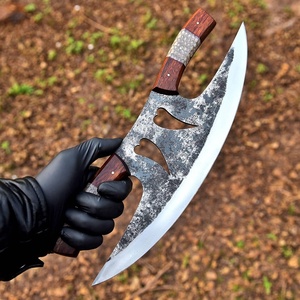 Mejor calidad forjado a mano OEM personalizado hecho a mano Damasco hoja Chef cocina Ulu cuchillo con Funda de cuero al por mayor directo de fábrica - Product Image 3