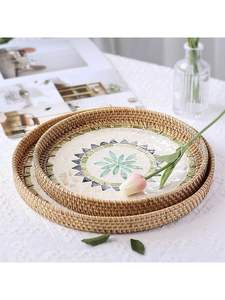 Vente en gros de plateaux à fruits ronds traditionnels en rotin naturel faits à la main de différentes tailles plateaux de service en rotin personnalisés plateaux de décoration intérieure - Product Image 5
