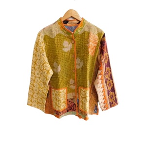 Chaqueta de Algodón Kantha para Mujer, Corta, de Invierno, Acolchada, Ecológica, Transpirable, con Botones y Estampado Floral Tejido - Product Image 1