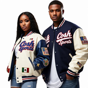 แจ็กเก็ตเลตเตอร์แมนทันสมัยสำหรับผู้ชายเสื้อแจ็กเก็ตขนสัตว์ปักโลโก้แขนเสื้อหนัง - Product Image 5