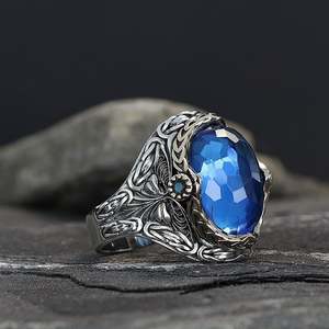 Azuris – bague pour hommes en argent sterling 925, avec Logo personnalisé, style ottoman, pierre noire naturelle, fabriquée à la main en turquie, VALKH1525 - Product Image 3