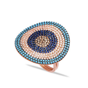 Suerte ojo turco diseño tradicional racimo anillo turquesa único al por mayor hecho a mano 925 joyería de plata esterlina - Product Image 1