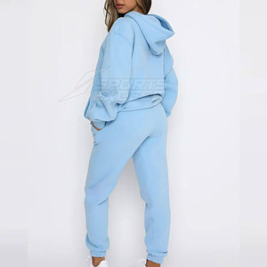 Ensemble de survêtement d'hiver en toile unie pour femme, tenue décontractée, logo personnalisé, 100 % coton, ensemble 2 pièces long, vente directe usine pour la vente en ligne - Product Image 2