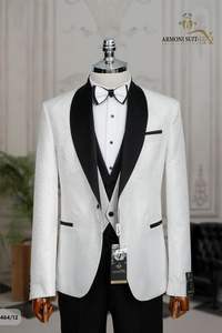 Traje de novio de aspecto afilado % 80 lana % 20 poliéster ajustado para ceremonia de boda - Product Image 3