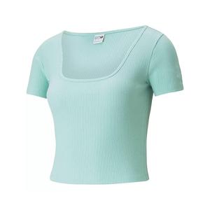 Camiseta Ajustada Clásica de Puma con Canalé para Mujer, Camisetas Deportivas, Color: Verde Azulado, 100% Auténtica - Product Image 3