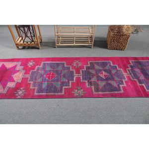 Tapis turc Herki, tapis vintage 2,5x9,6 pieds, tapis en laine rouge Ikat - Product Image 3