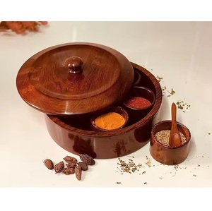 Contenedores de especias Dani hechos a mano, caja de especias de madera Hexagonal con cuchara, decoración de mesa, accesorios de cocina hechos de madera de acacia - Product Image 1