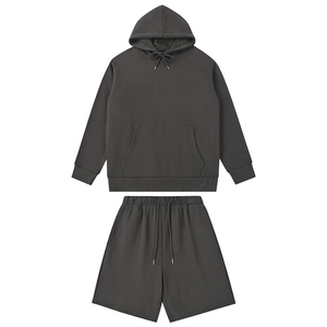 Conjunto de Sudadera con Capucha Gris para Hombre, Ropa Informal de Otoño de Color Sólido, 100% Algodón, Tejido de Felpa - Product Image 4