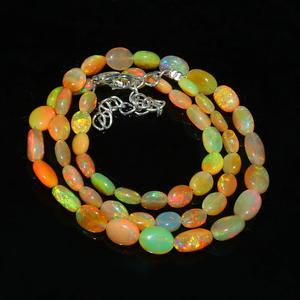 Collier d'opale éthiopien naturel couleur orange feu poli 18 "Collier de perles de rondelle lisse Collier de perles de rondelle d'opale - Product Image 3