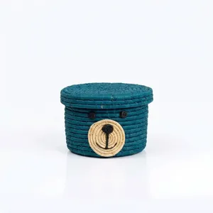 Cestas de Almacenamiento Hechas a Mano de Rafia con Tapa, Naranja, Azul, Amarillo, Decoración para el Hogar Infantil - Product Image 3