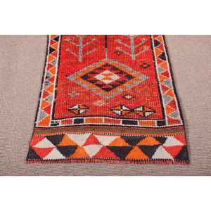 Turkish Rug, 2.6x10.8 ft <b>Runner</b> Rug, <b>Red</b> Orange Herki Wool Rug - Product Image 5