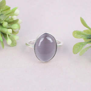 Anillo de plata de ley 92,5 con piedra preciosa de ojo de gato gris natural 16x12mm Tamaño de piedra 4,39mm Peso - Product Image 5