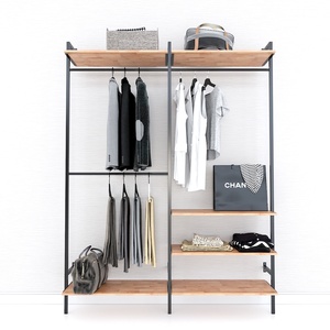 Perchero de Madera de Caucho que Ahorra Espacio con Estructura de Hierro para Armario y Tienda de Ropa - Product Image 2