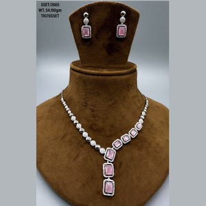 Collier pendentif en zircon cubique de réglage de luxe bijoux fête 925 argent sterling blanc diamants américains ensemble de collier de pierres précieuses - Product Image 2