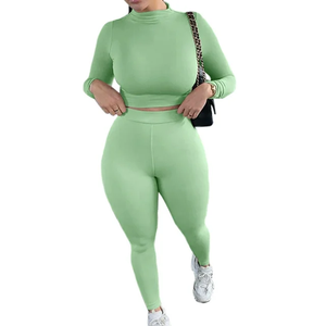 Women's 2-Piece <b>Seamless</b> Yoga Outfit High-Waisted <b>Leggings</b> and Crop Top Solid Pattern Gym Clothes Workout Sets - Product Image 5
