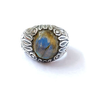 6.4 Grams <b>Labradorite</b> Gemstone <b>Ring</b> Gold-Plated Wedding Jewelry with Bezel Setting for Everyday Wear - Product Image 1