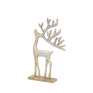 Ornement contemporain en forme de cerf argenté Décoration de table moderne unique avec support en bois à motif animal en aluminium - Product Image 6