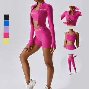 Ropa de Yoga con logotipo personalizado, conjunto de chaqueta y mallas de Yoga de manga larga, conjuntos deportivos para mujer, pantalones cortos de Yoga, conjuntos de ropa de gimnasio para mujer - Product Image 2