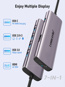 TC66L 7 en 1 Type-C vers Double 4K 30Hz HDMI USB-A 3.0 <span class=keywords><strong>Dockstation</strong></span> Hub USB avec 100W Type-C PD - Product Image 3