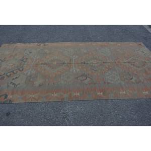 Alfombra de lana verde naranja Kilim, alfombra de tejido plano turco de 5x9 pies, patrón de retazos, decoración de sala de estar con respaldo de látex - Product Image 3