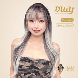 Katelynn-DWY 22-Inch <b>Long</b> Synthetic <b>Wig</b> for Women Natural Wave Gray Gradient Brown Layered Cut Transparent Lace - Product Image 2
