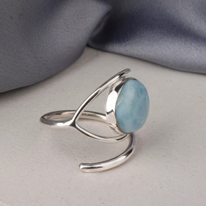 Anillo fino de Larimar de plata 925 clásico para mujer, joyería llamativa de piedras preciosas delicadas, ajuste de bisel, regalo de aniversario de boda - Product Image 4