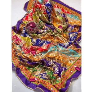 2026 Top Quality Gotta Mirror Work Embroidery <b>Silk</b> Shawls Ethnic Style India Pakistani Handmade Heavy <b>Scarfs</b> & Shawls For Women - Product Image 3