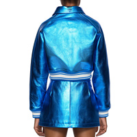 Veste Courte Imprimée Hiver Bleu Royal Scintillant en Cuir de Vachette Véritable Imperméable Grande Taille avec Fermeture Éclair Réversible de Haute Qualité