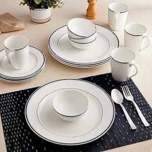 Premium 14-Piece <b>Ceramic</b> <b>Dinner</b> <b>Set</b> Blue Strip Design with 4 <b>Dinner</b> Plates 4 Quarter Plates 2 Large Bowls 4 Small Bowls - Product Image 5