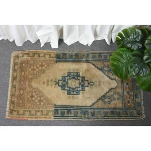 Clásico Beige azul 1,7X3 pies Alfombra de lana hecha a mano 3D diseño de retazos turcos para adolescentes sala de estar o dormitorio con respaldo de látex - Product Image 1
