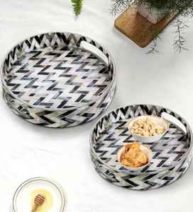 Set de 3 plateaux de service en bois MDF massif finition bambou Plateau à dessert décoratif pour modèle en résine - Product Image 3