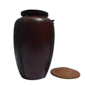 Cremation Urn Memorial for Human <b>Ashes</b> Funeral Urn Container Jar <b>Pot</b> Brown Leather Finished - Product Image 2