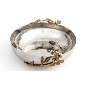 Cuenco martillado de estilo simple con hojas alrededor de la vajilla, cuenco de exhibición de comida de mesa, accesorios de utensilios de boda de acero inoxidable - Product Image 1