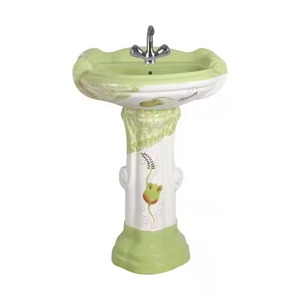 Lavabo de mano de diseñador de doble color verde y blanco de alta calidad con soporte de Pedestal Precio más barato Lavabo de cerámica sanitaria - Product Image 1