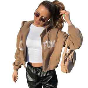 High Quality Custom Women's Hoodies Sweatshirts Manufacturer 100% Cotton <b>Christmas</b> Crop Zip up Rhinestone <b>Hoodie</b> - Product Image 3