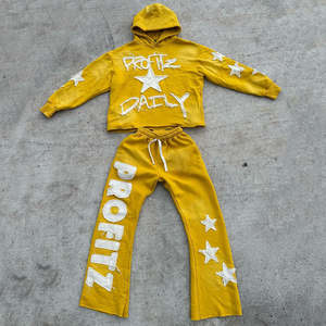 Conjuntos de pantalones de chándal acampanados y Sudadera con capucha Sin dobladillo Sudadera con capucha Logotipo personalizado Chándales de peso pesado Conjunto de sudaderas con capucha y pantalones de chándal de algodón para hombres - Product Image 6