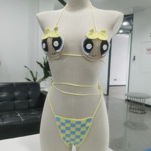 Ensemble deux pièces en coton tricoté au crochet personnalisable, nouveau maillot de bain bikini string sexy fait main avec logo à la taille pour femme - Product Image 3