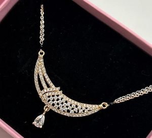 925 Stealing Sliver Moissanite Diamond Mangalstra <b>Pendant</b> with Two Tone Chain <b>Black</b> Beads <b>Necklace</b>, - Product Image 1