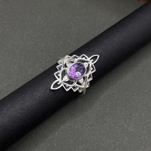 Premium Boho Chic améthyste bague pour femmes en argent Sterling Art déco pierre de naissance bijoux cadeau élégant à la main bague en pierres précieuses - Product Image 3